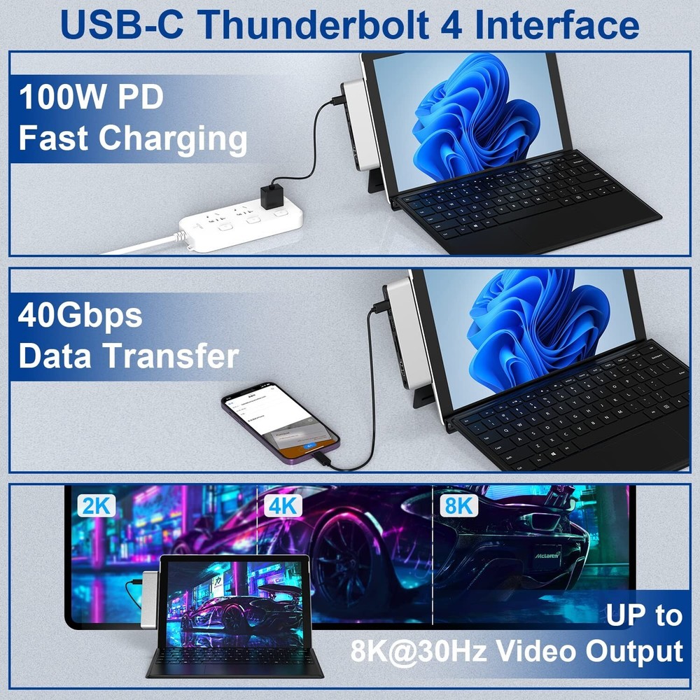 Surface Pro 9/10/11/X Docking Station, Surface Pro 11 USB Hub with ... Fast Ship