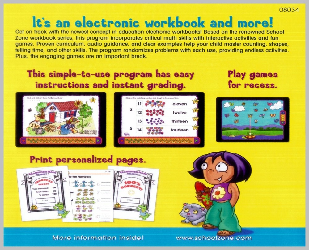 SCHOOL ZONE KINDERGARTEN. 3 BRAND NEW CD-ROM PROGRAMS GRADES K TO 1.