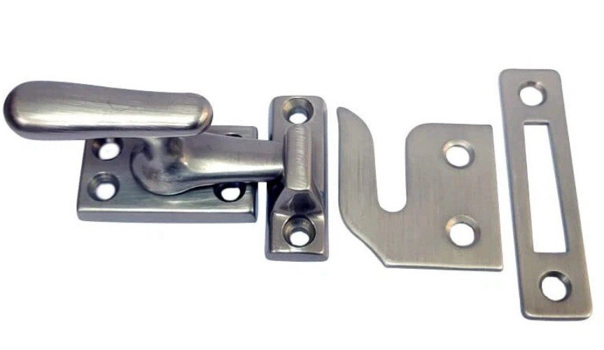 Lot 2pc Solid Brass Casement Fastener Window Lock Small Brushed Satin Nickel