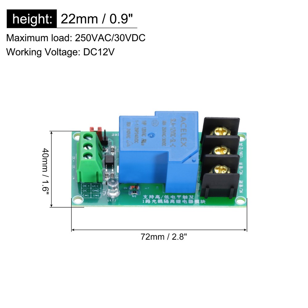 2 Pcs DC 12V 1 Channel Relay Module Board Shield 30A High/Low Level Trigger