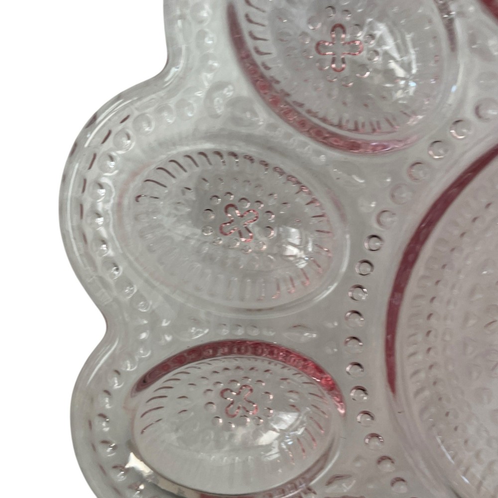 NEW Bunny Boulevard Pink Glass Devilled Egg Plate Platter 10in Embossed Easter