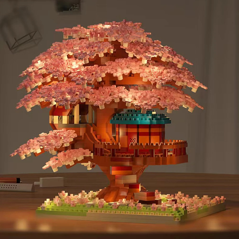 DIY Sakura Tree Building Blocks Set Diy Cherry Blossom Bricks with Light