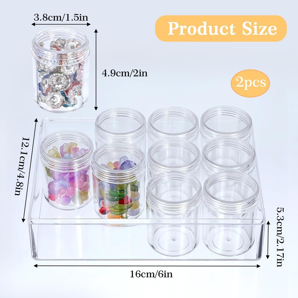 2 Pack Clear Plastic Bead Storage Containers 12 Grids Portable Small Diamond ...
