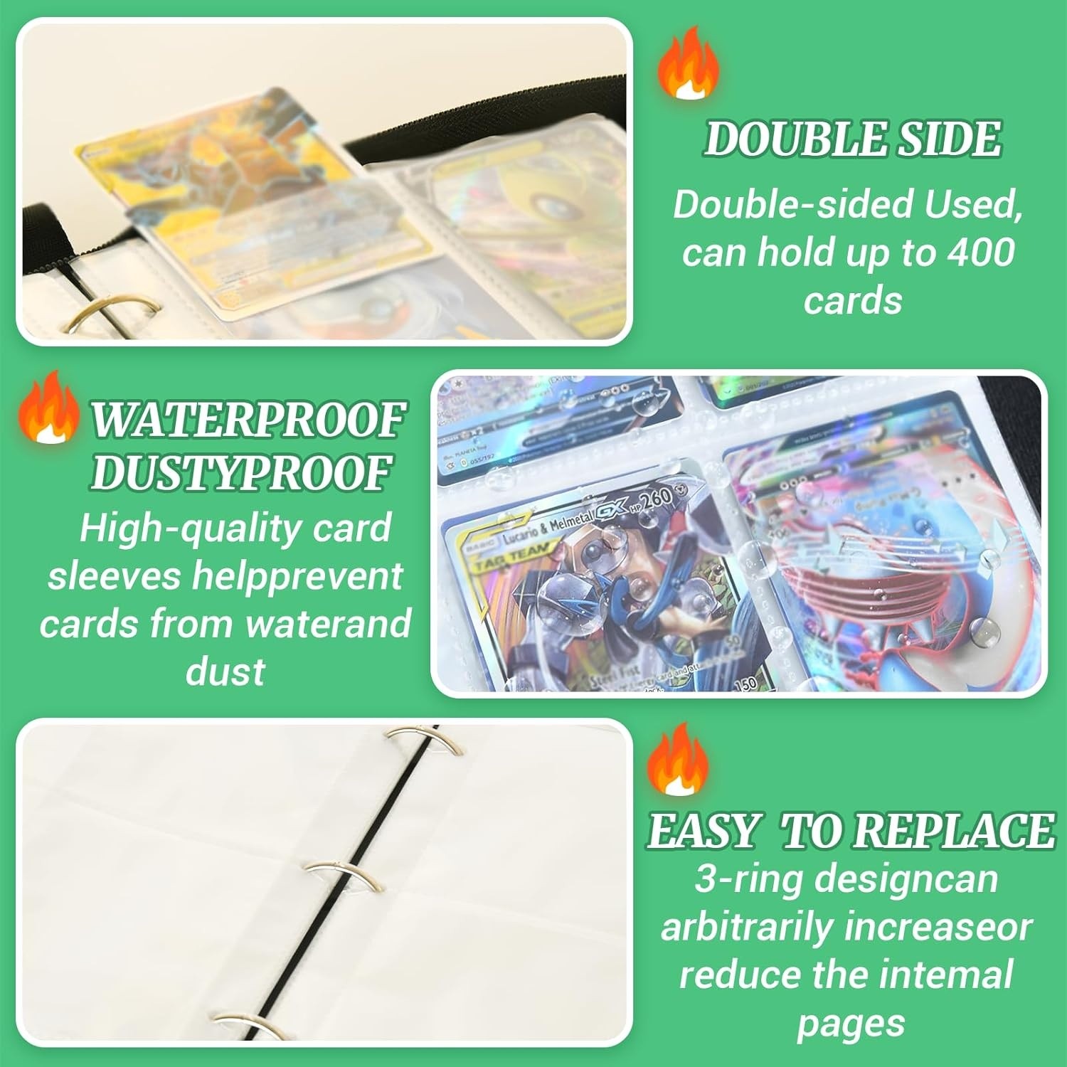 TCG Card Binder Compatible with Pokemon Cards 400 Cards 50 Removable Sleeves