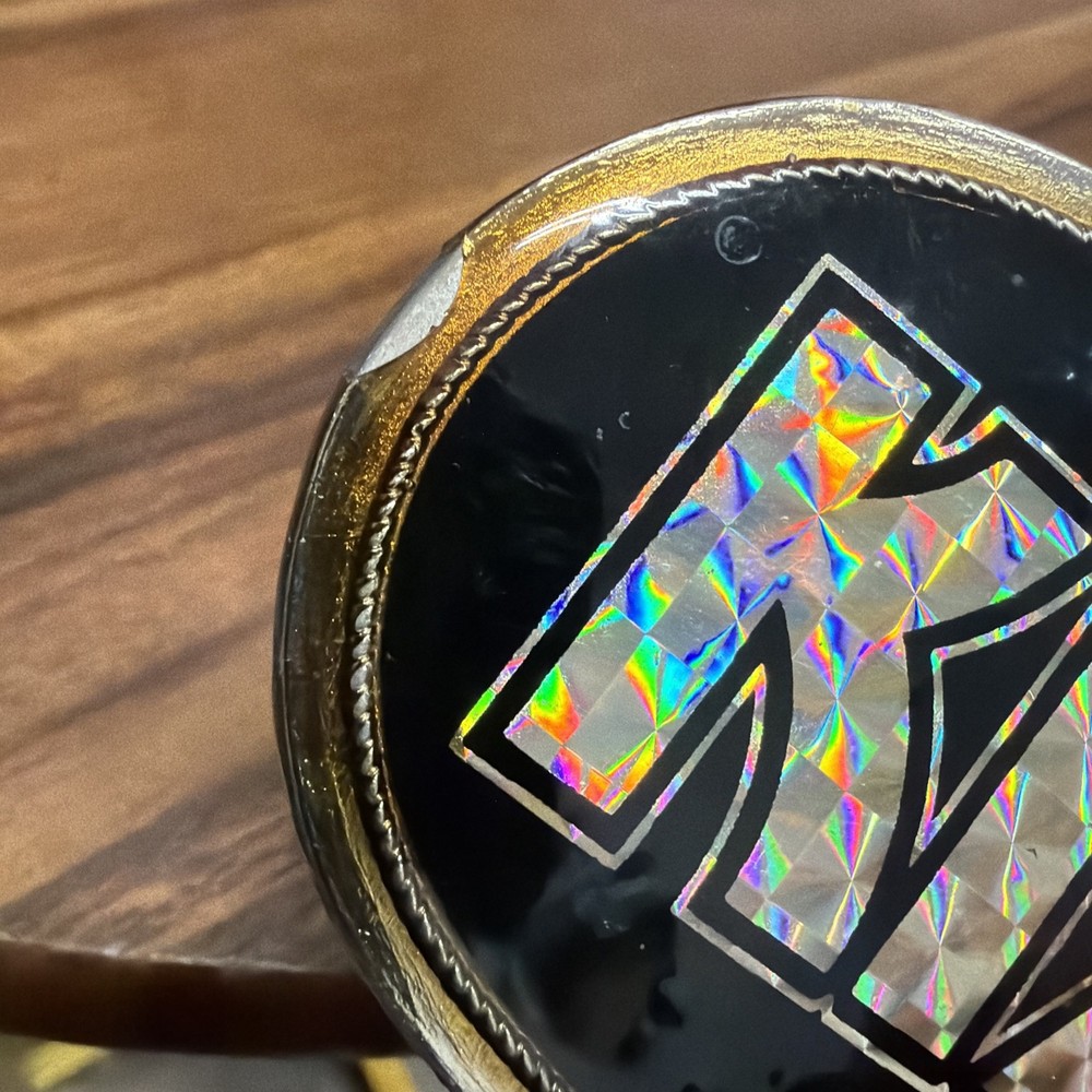 Vintage 1976 KISS Pacifica Prism Logo Belt Buckle Black Foil Galaxy Aucoin