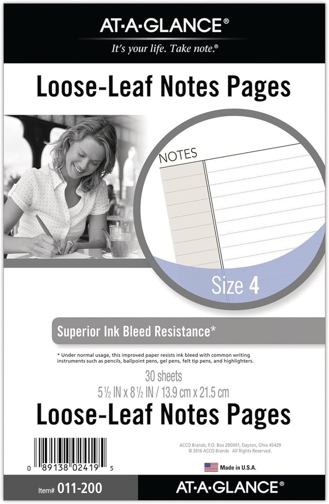 Day Runner Notes Pages, 87228 DAY-TIMER, Refill, Loose-Leaf , Undated, for Plann