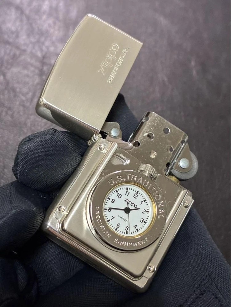 Zippo Timelight Dial White Silver One Sided Processing Lighter Regular Japan