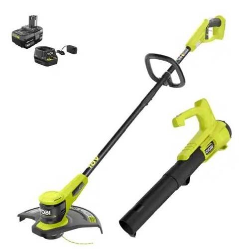 Ryob 18V Cordless Battery String Trimmer and Blower Combo Kit (2-Tools)