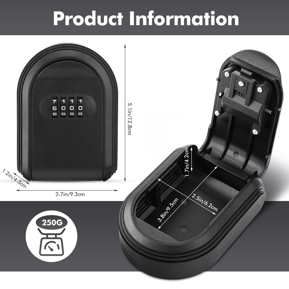 2 Pcs Lock Box for Keys with Code, Wall Mount Key Lock Box 4 Digit Combinatio...