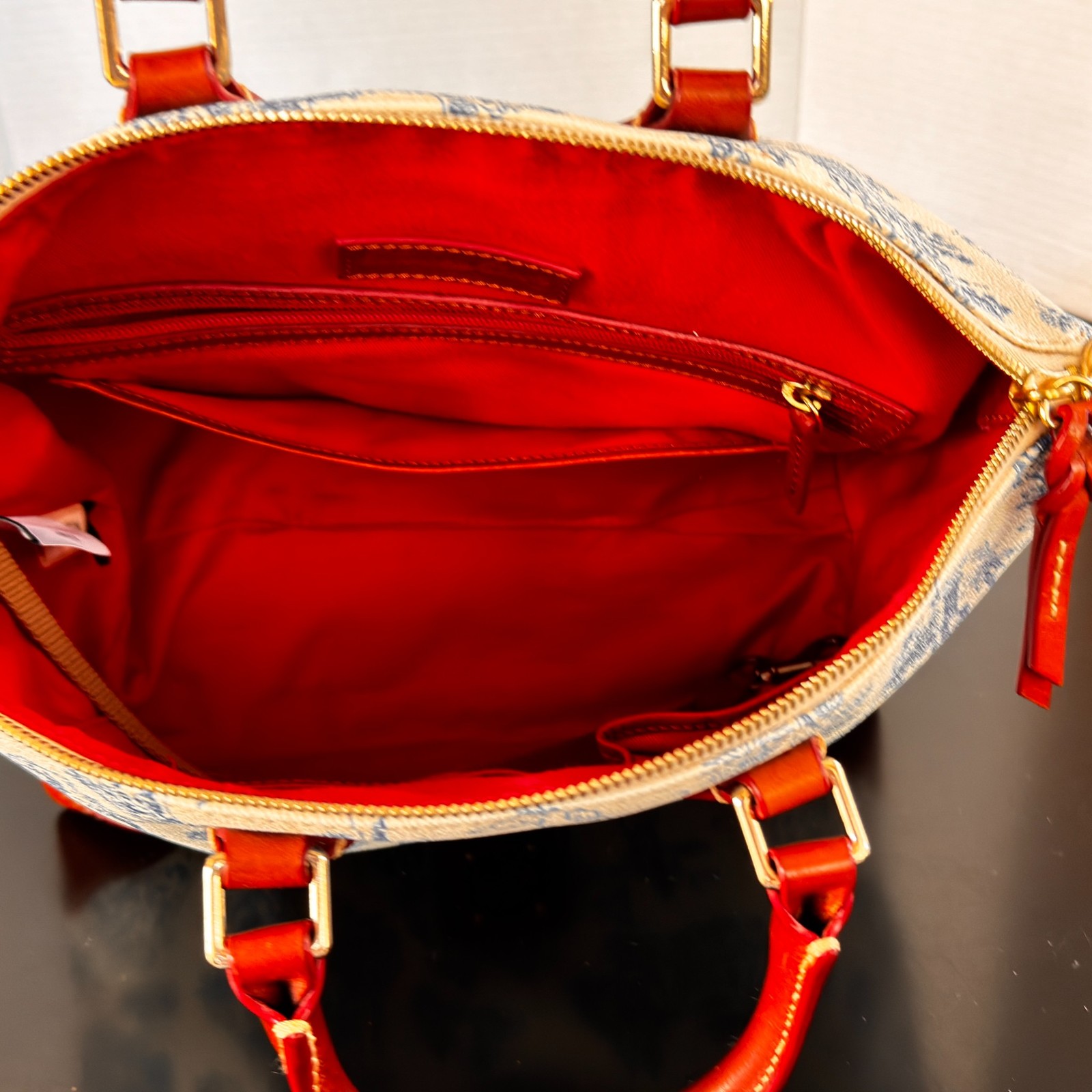 Disney World X Dooney & Bourke Blue White Toile Satchel **XBODY STRAP MISSING**