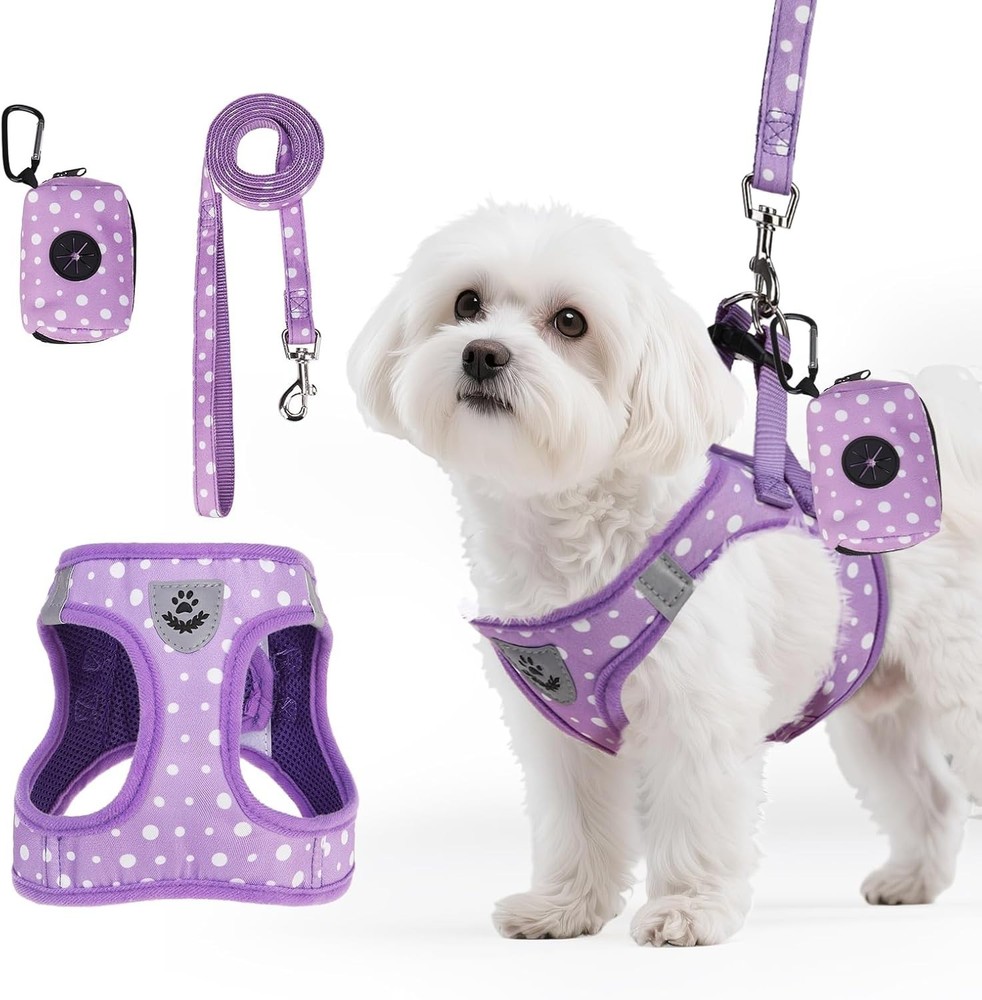 Dog Harness & Leash Set Step in No Pull Soft Pet Harness Reflective Adjustable