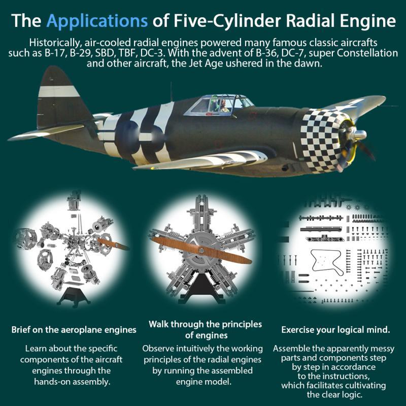 US Stock Electric Engine Five Cylinders Radial Building Kits Simulation Model