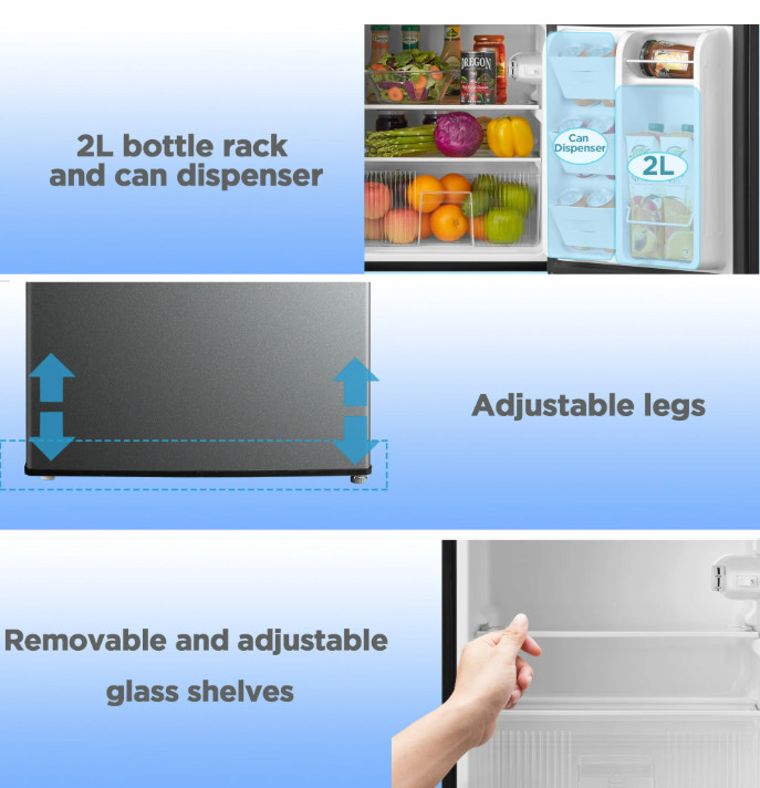 3.2 Cu ft Two Door Mini Fridge with Freezer, Stainless Steel, Energy Efficient