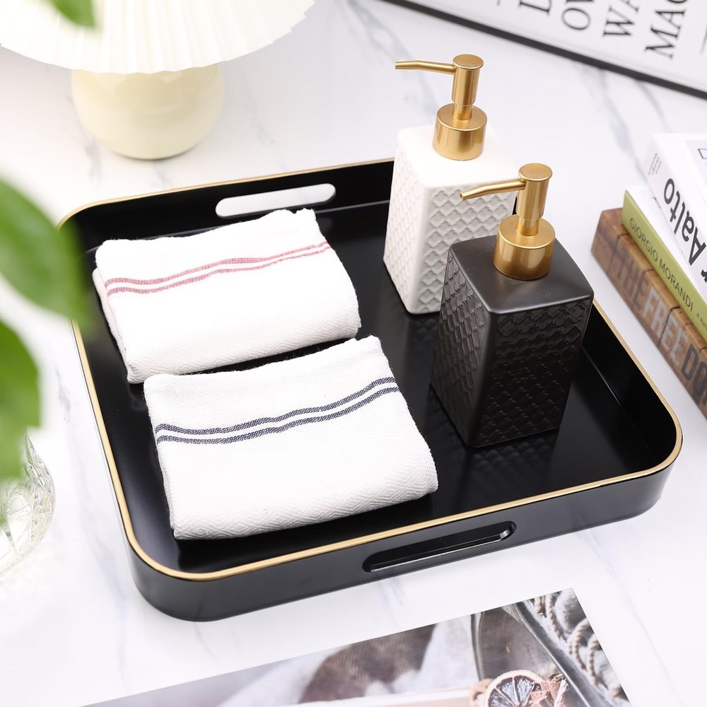 Black Square Decorative Tray with Handles 13"*13" Versatile Serving Tray for ...