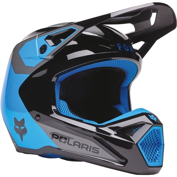 Fox Racing V1 Polaris Motorcycle Helmet | Black/Blue/Grey | DOT ; ECE 22-06
