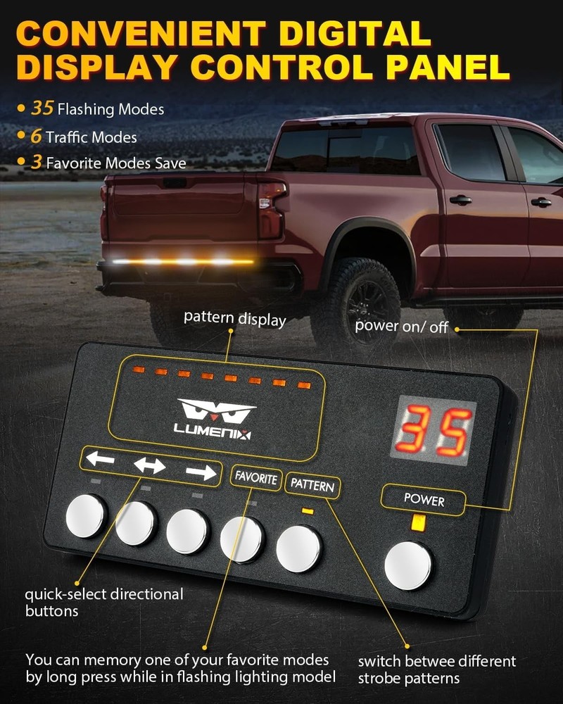 49" Inch Strobe Light Strips, Back Window | Tailgate White Amber-White Amber