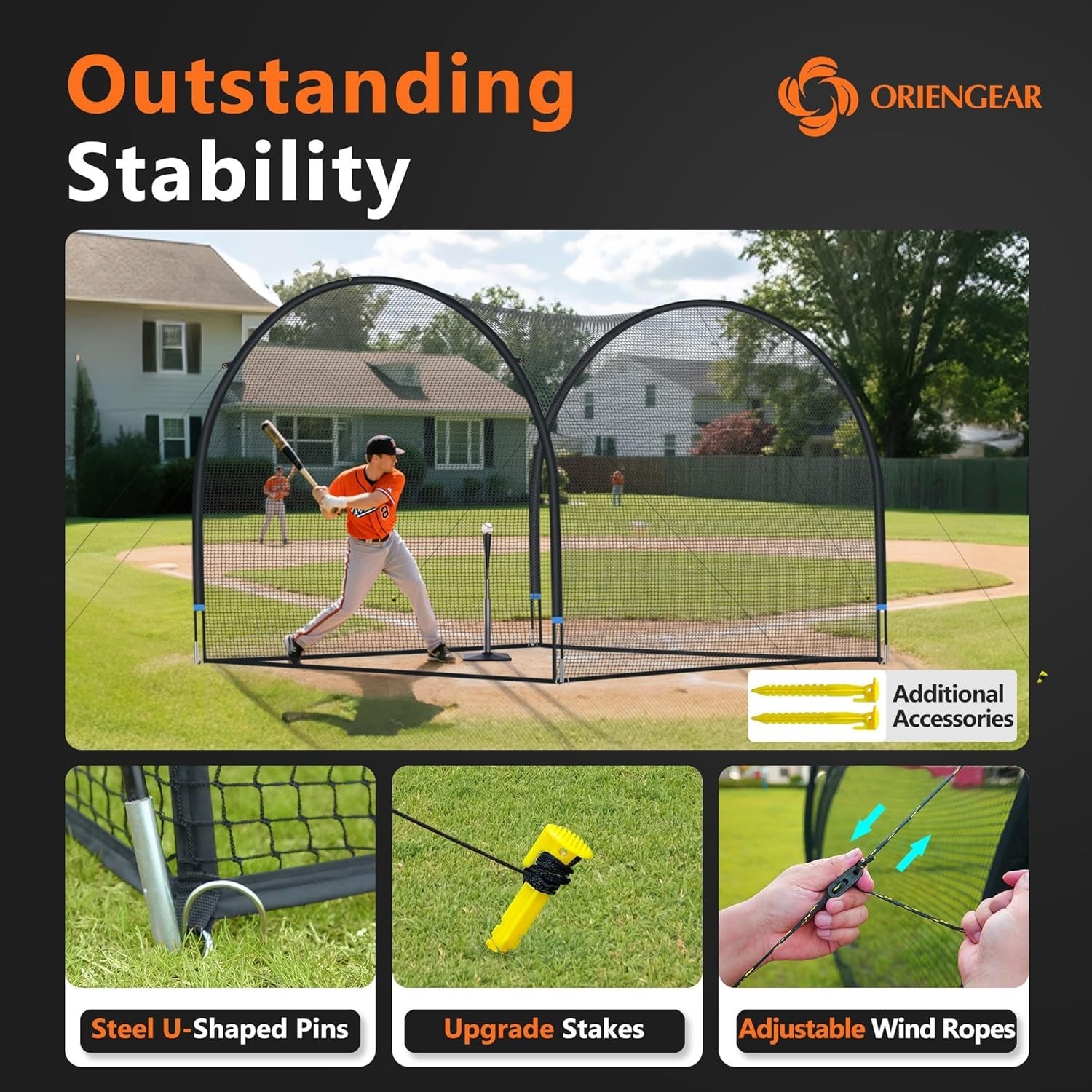 Baseball Batting Cage 13/20/30ft for Backyard, Baseball Training Equipment Ne...