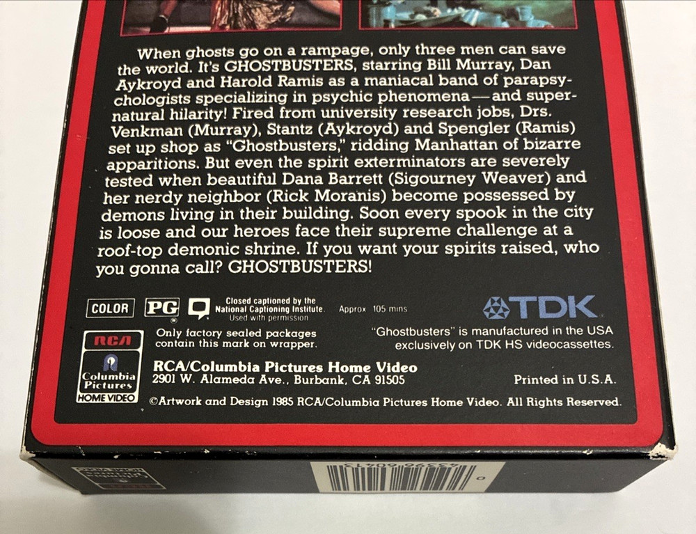 Ghostbusters VHS 1984 Early Release