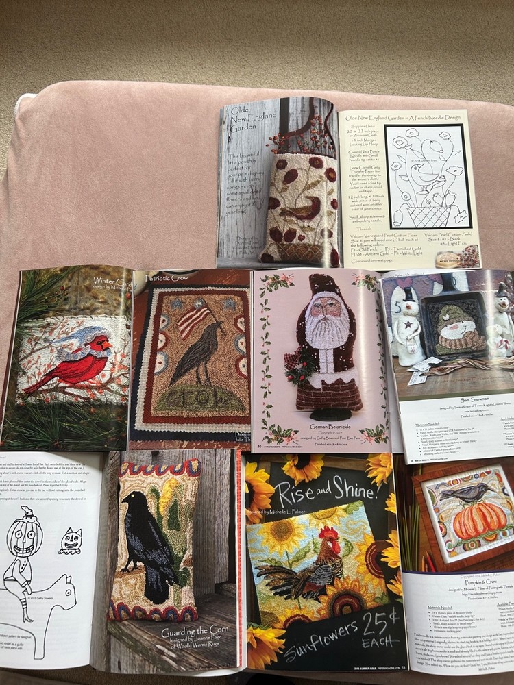 8 PUNCH NEEDLE & PRIMITIVE STITCHER MAGAZINE, PUNCHNEEDLE CROSS STITCH PATTERNS