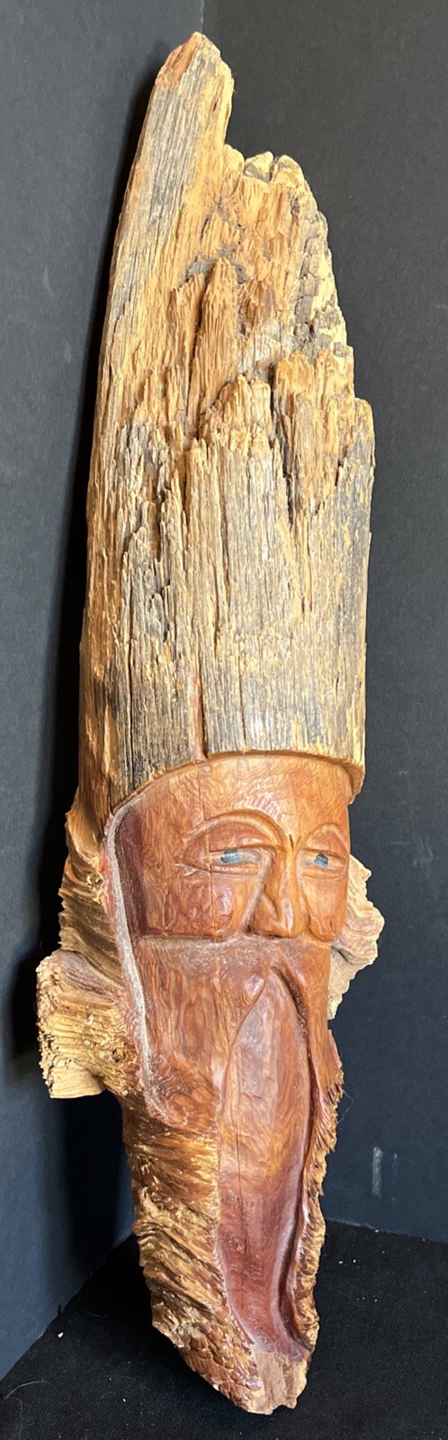 Vintage Hand Carved Wood Detailed Old Man Folk Art Signed AR Wall Art 19” Decor