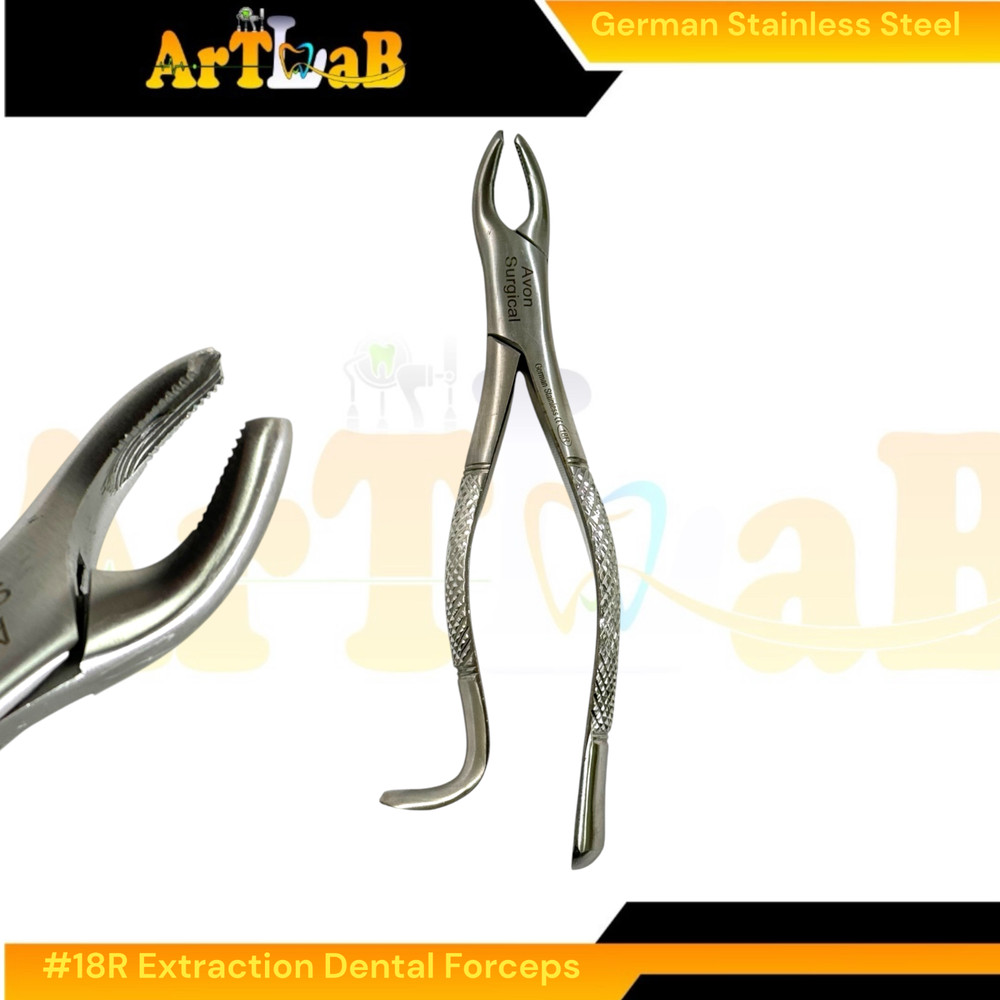 Upper First & Second Molar Extractig Forceps w/ Serrated Jaw, Hook Handle #18R