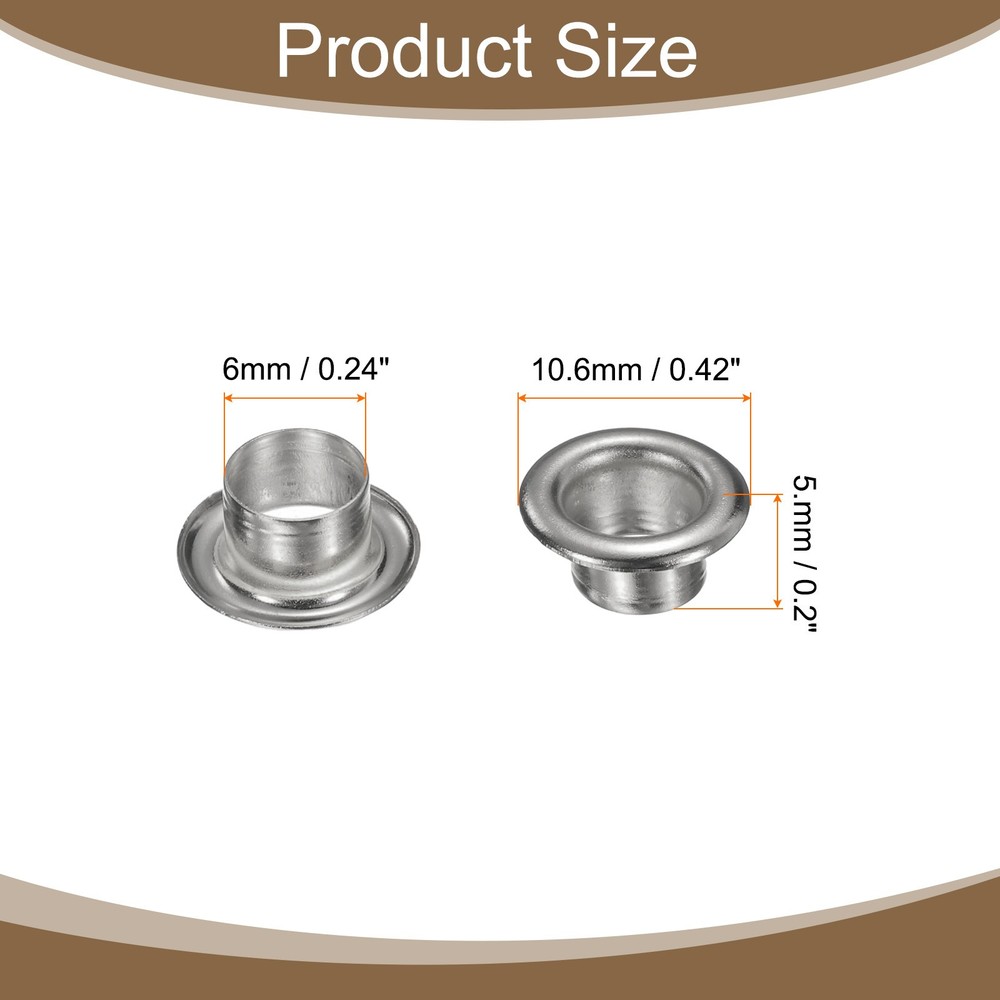 50Set Grommets Eyelets Kit 6mm Brass Eyelets with Washers, Silver