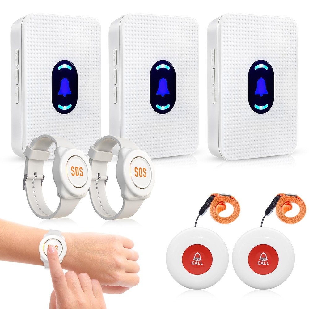 Wireless Caregiver Pager Button Elderly Nurse Alert System for Elderly Monito...