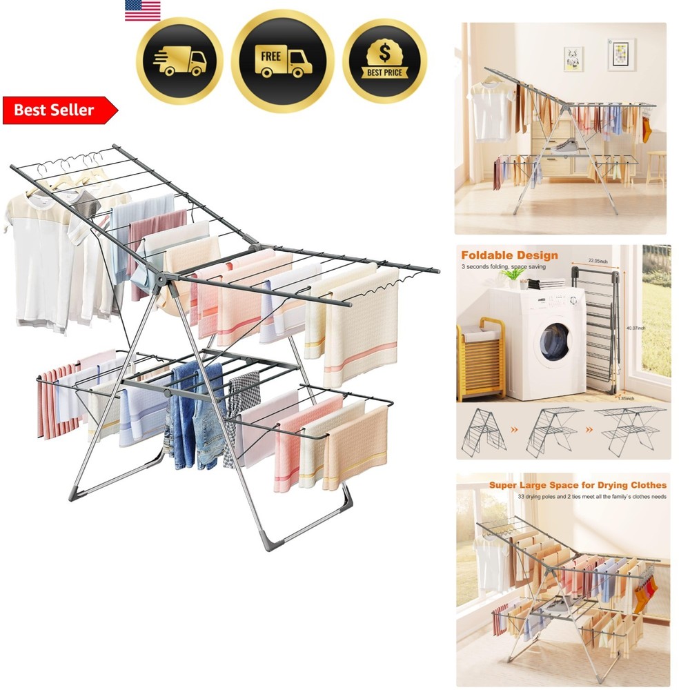Clothes Drying Rack Foldable Large Laundry Drying Rack Collapsible Stainless ...