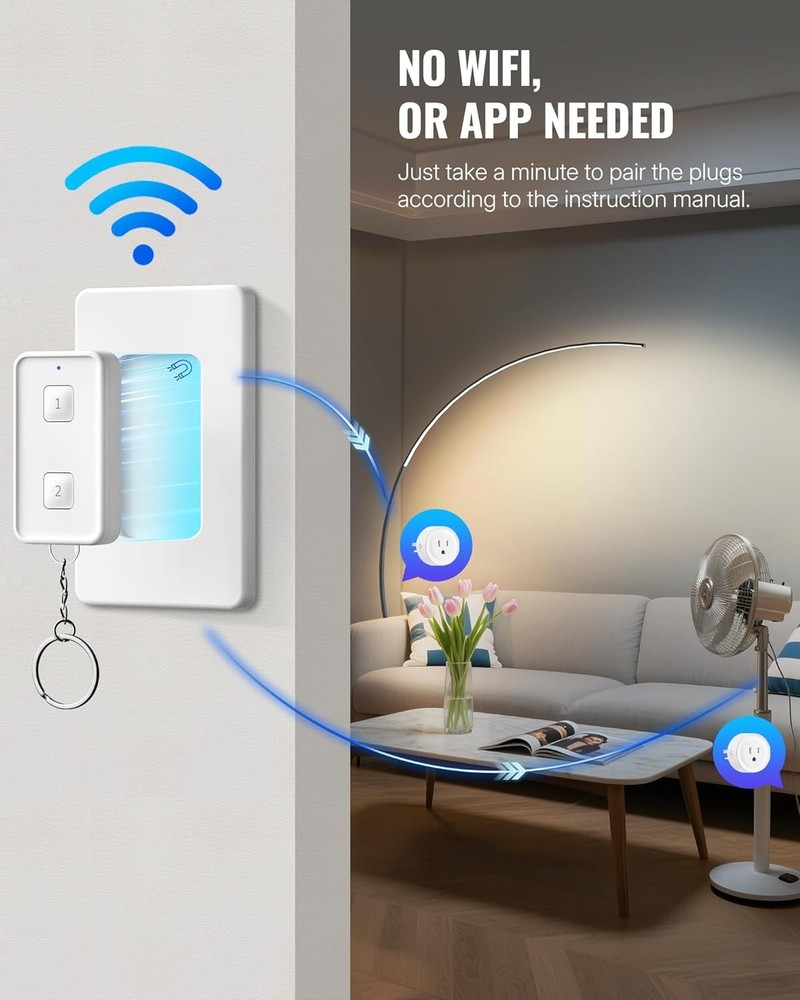 2 Pack Remote Control Outlet with 100ft RF Range for Lights and Appliances