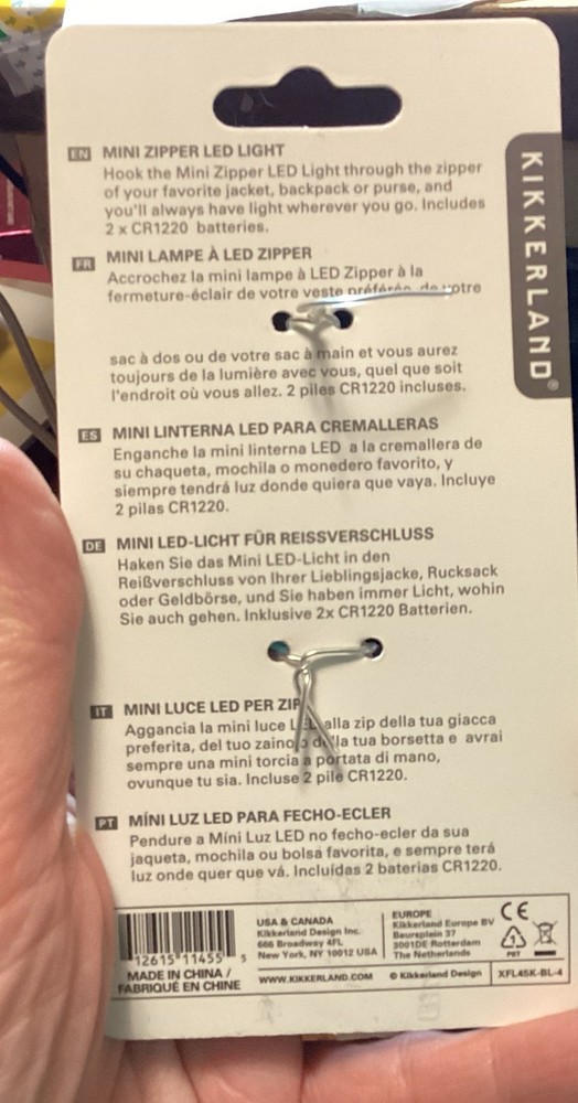 Kikkerland Mini Zipper LED Light New