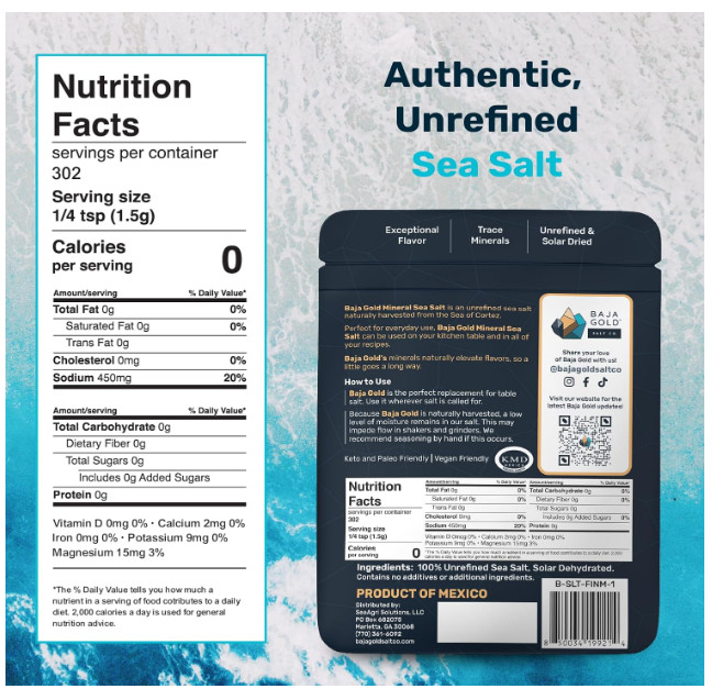 Baja Gold Mineral Sea Salt, Fine Grind, 1 Lb. Bag