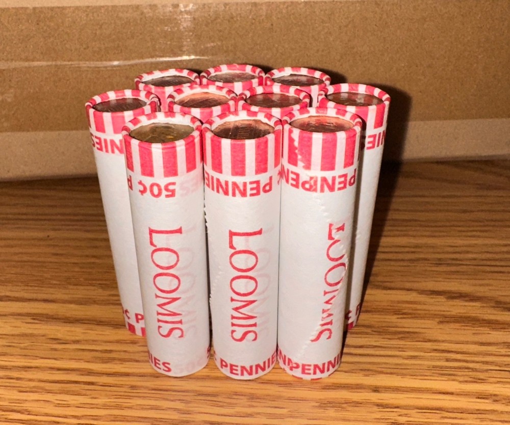 10 Rolls 500 Pennies LOOMIS SEALED WHEAT? COPPER? ERRORS?  Penny  * FREE SHIP *