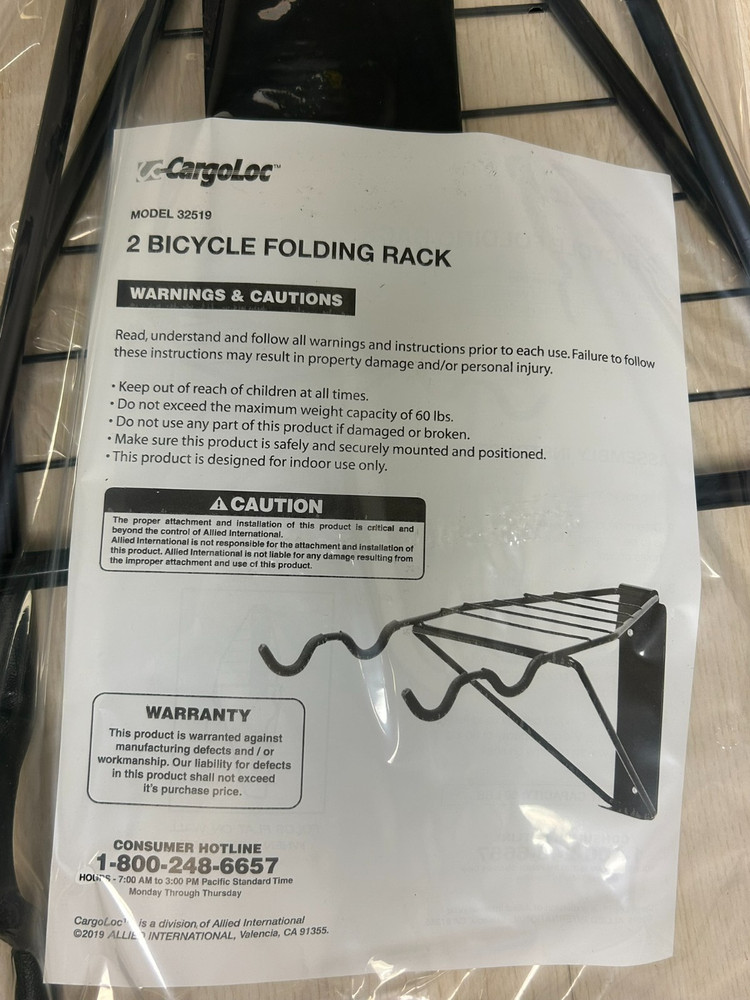 CargoLoc 2 Bicycle Folding Rack, Wall Mount #32519