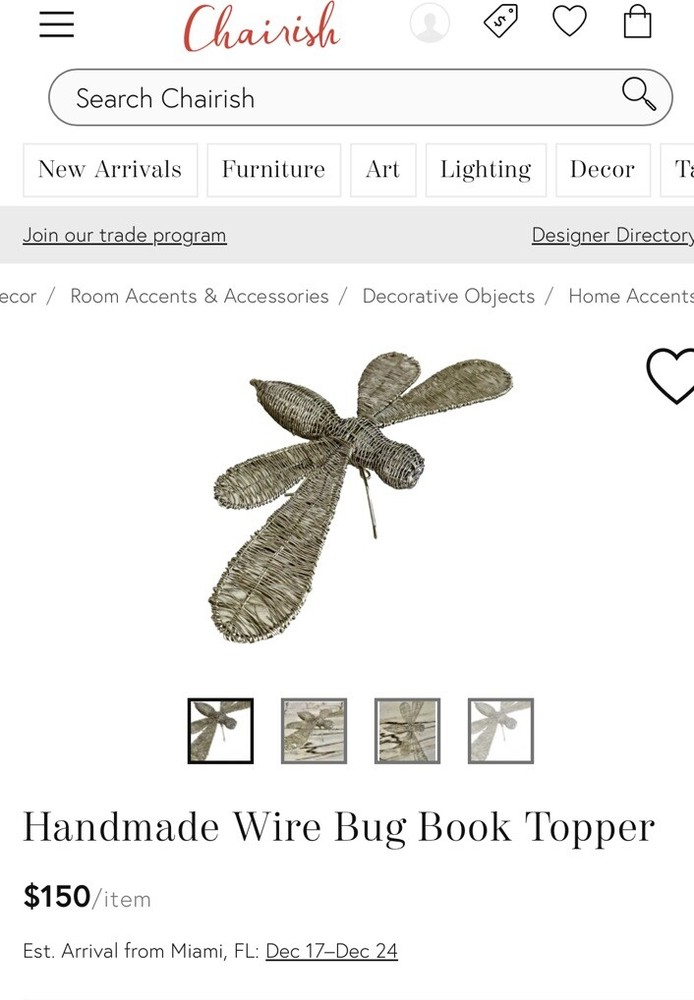 Handmade Wire Bug Book Topper Folk Art