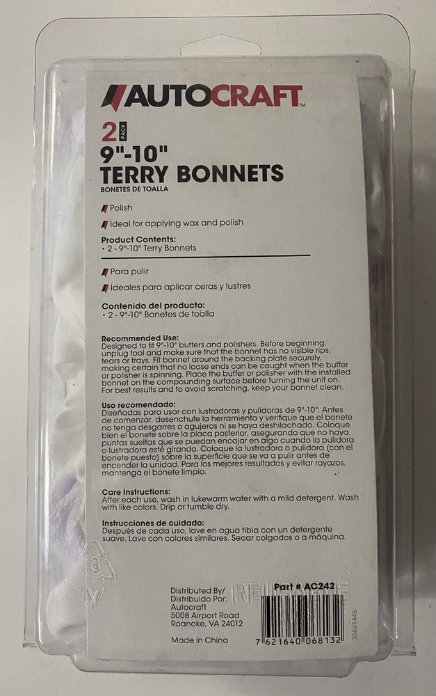 Autocraft Microfiber Bonnet For 9-10inch Diameter Buffer Wheel (2 Per Pack)AC242