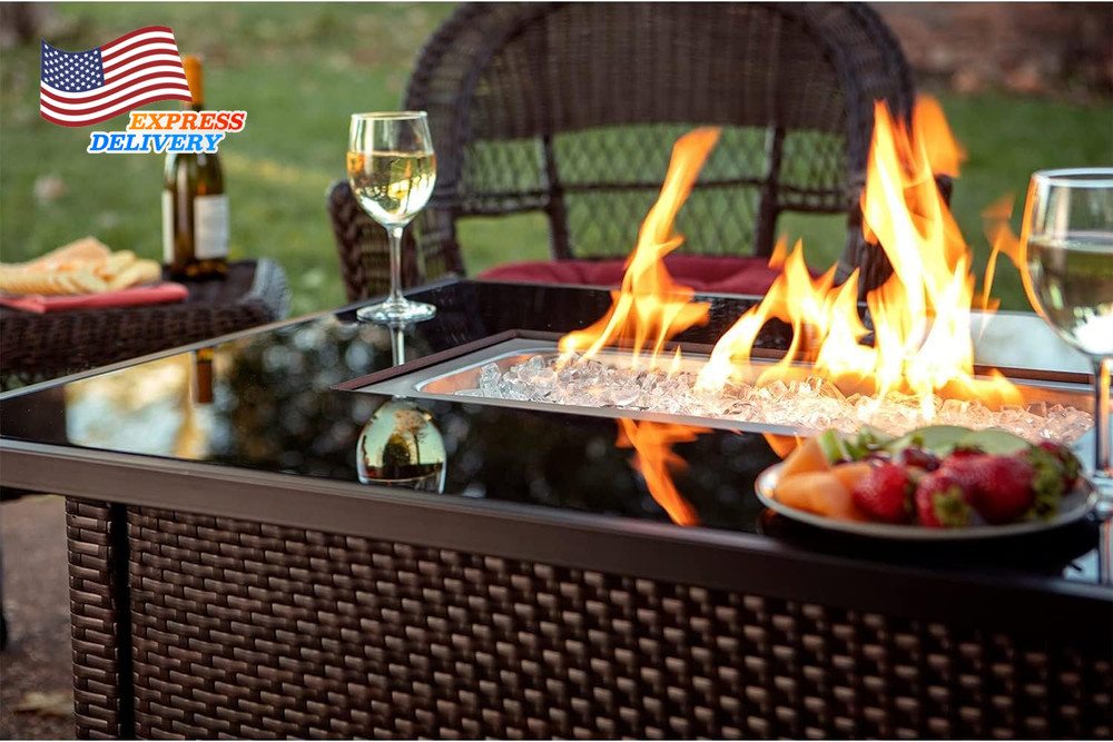 Rectangular Outdoor Gas Brown/Black Fire Table Multi Color
