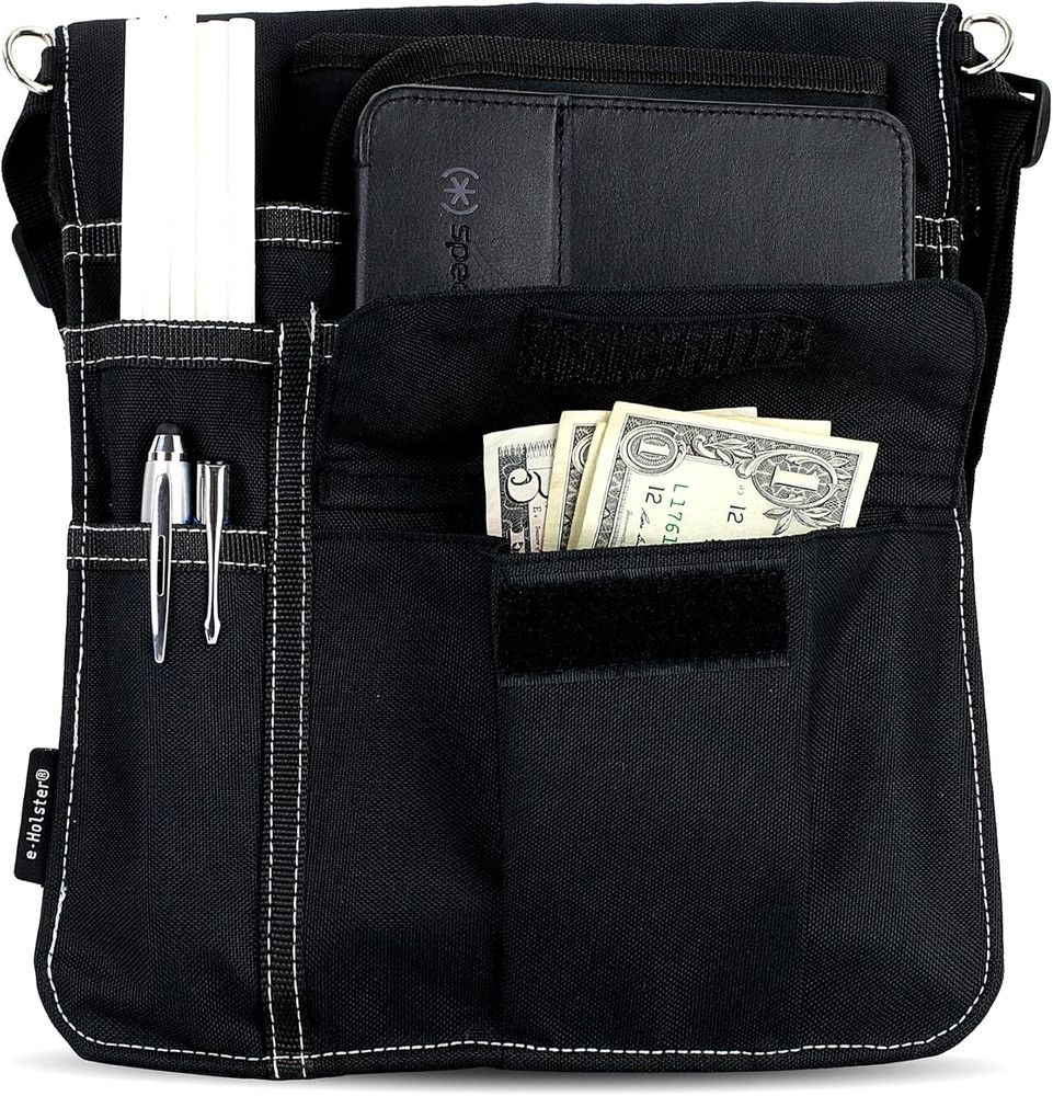 Waitress Apron with 5 Pockets - Black Server Apron with Adjustable/Removable Wai