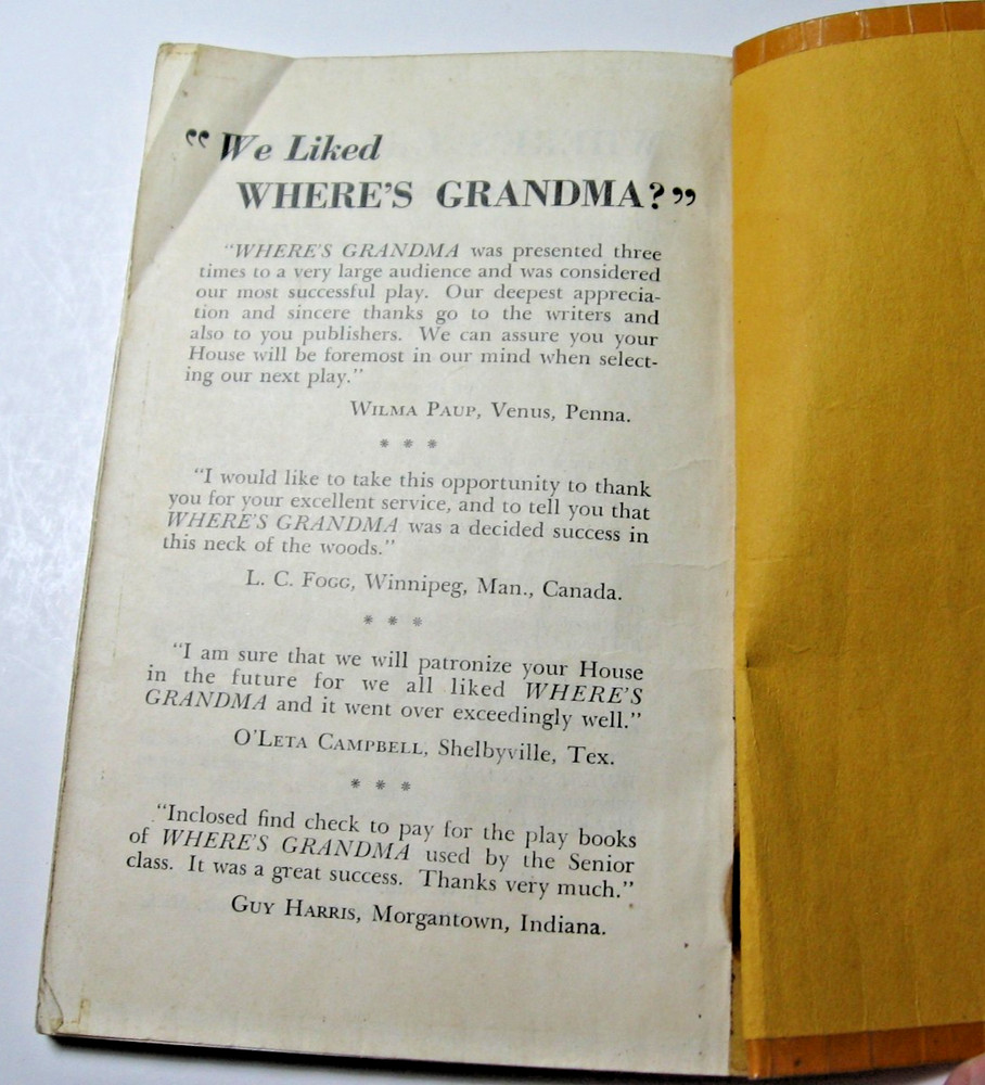 1932 "Where's Grandma?" 104 Page Play Script (HHS)