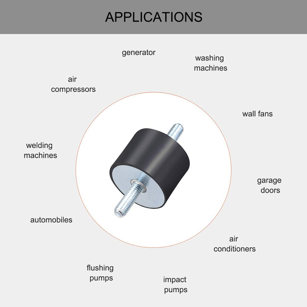 40x30mm Rubber Vibration Isolators with M8 Studs - 2 Pack