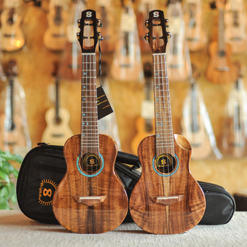 Bright Sun Solid Koa Cutaway Tenor Ukulele (Blue Stone Inlay)