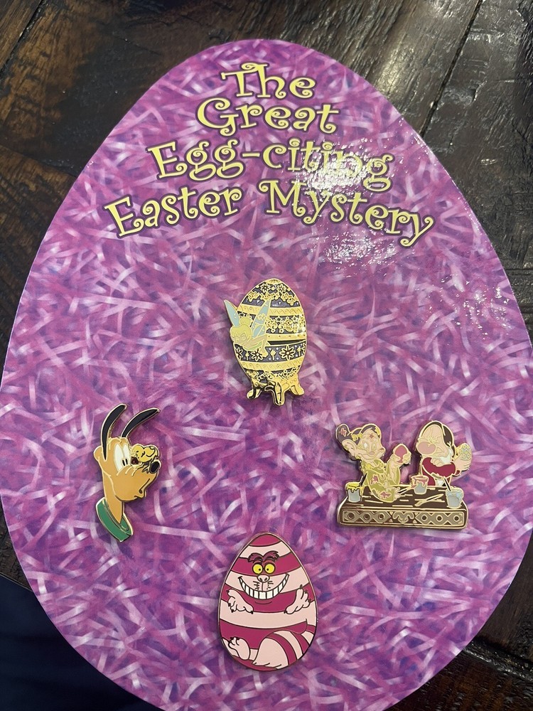 Disney Cheshire Cat Tinkerbell Pluto Grumpy Dopey Easter Basket Surprise Pin Set