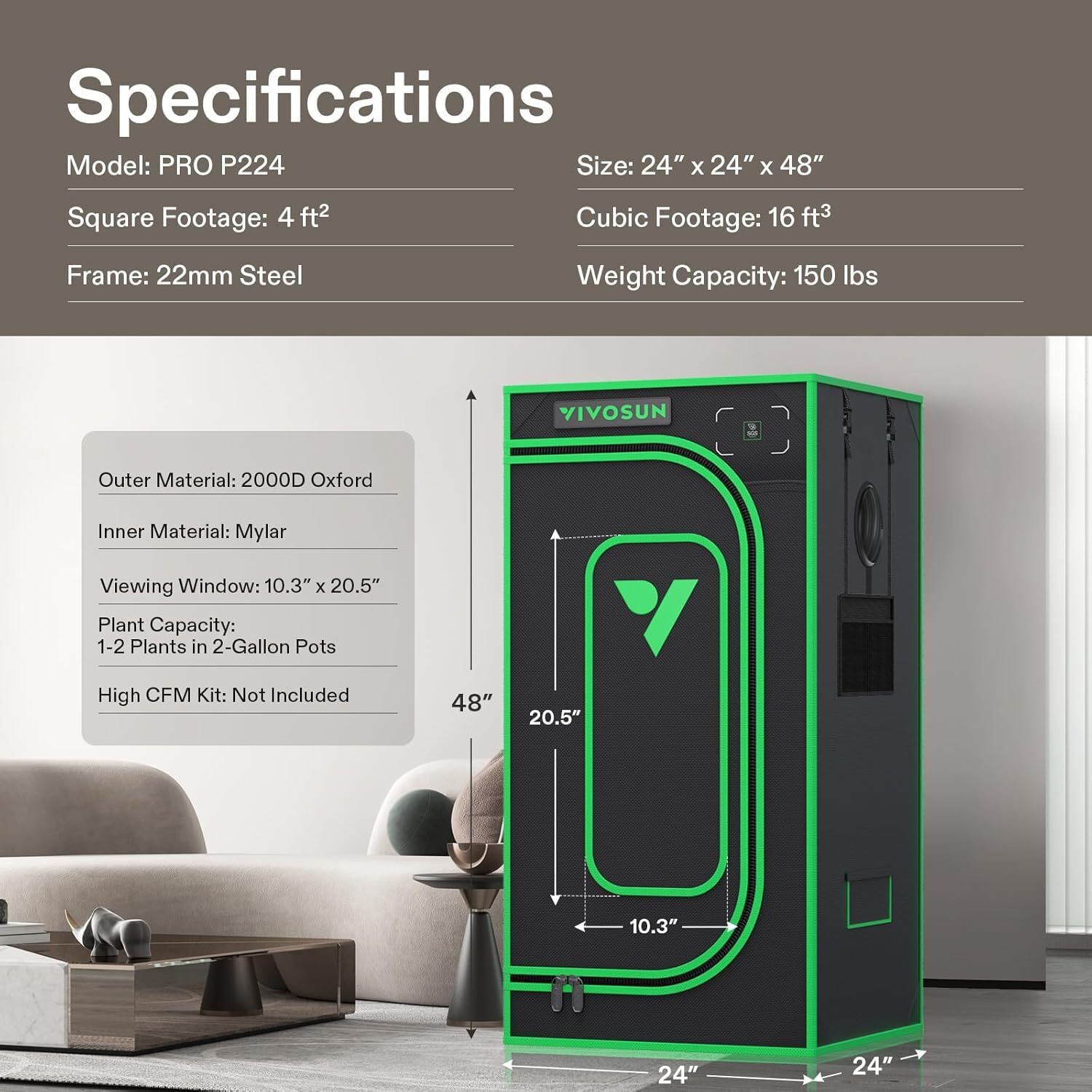 VIVOSUN 2x2ft E42A+ Pro Grow Tent Kit w/ Aerolight A100SE & T4 Ventilation Kit
