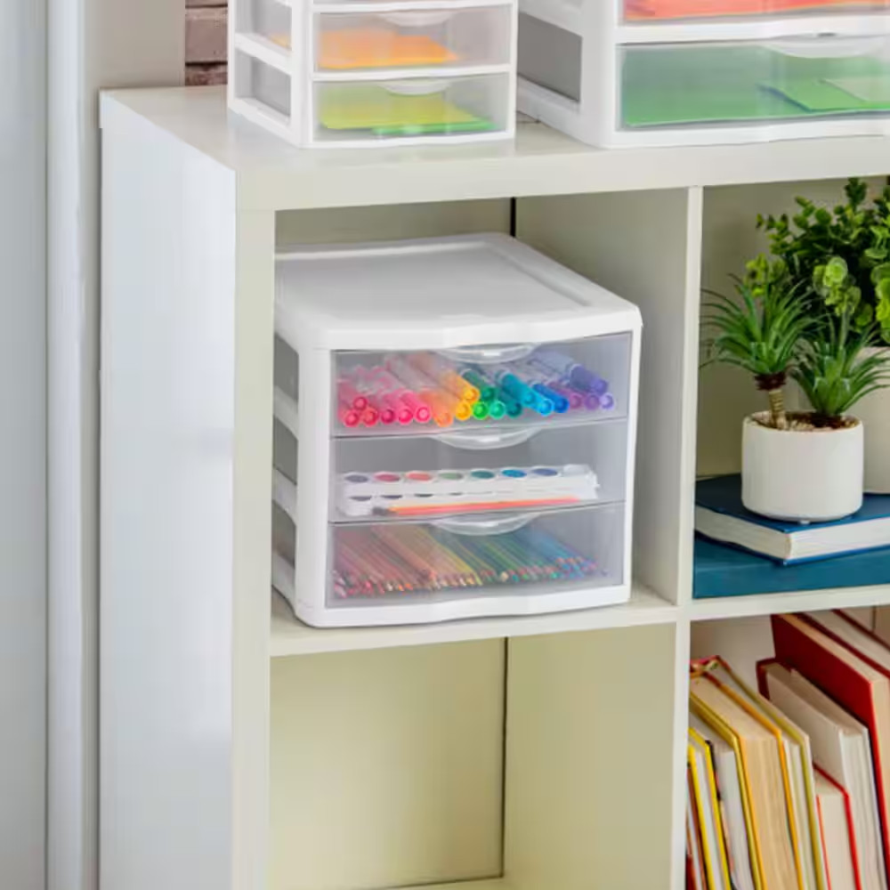 Clearview Compact Portable 3 Drawer Storage Organizer Cabinet, (8-Pack)