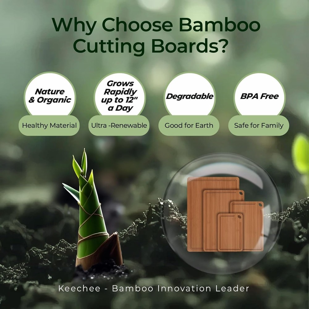 KeeCHEE® 4-Pcs Dark Carbonized Bamboo Cutting Board