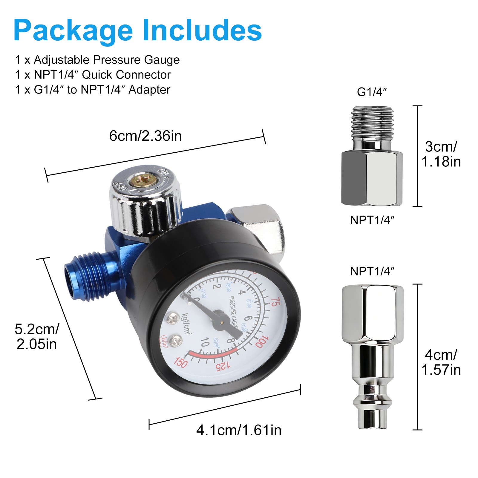 Adjustable Paint Spray Gun Air Regulator Kit 0-10 Bar w/ NPT1/4 Adapter for Auto