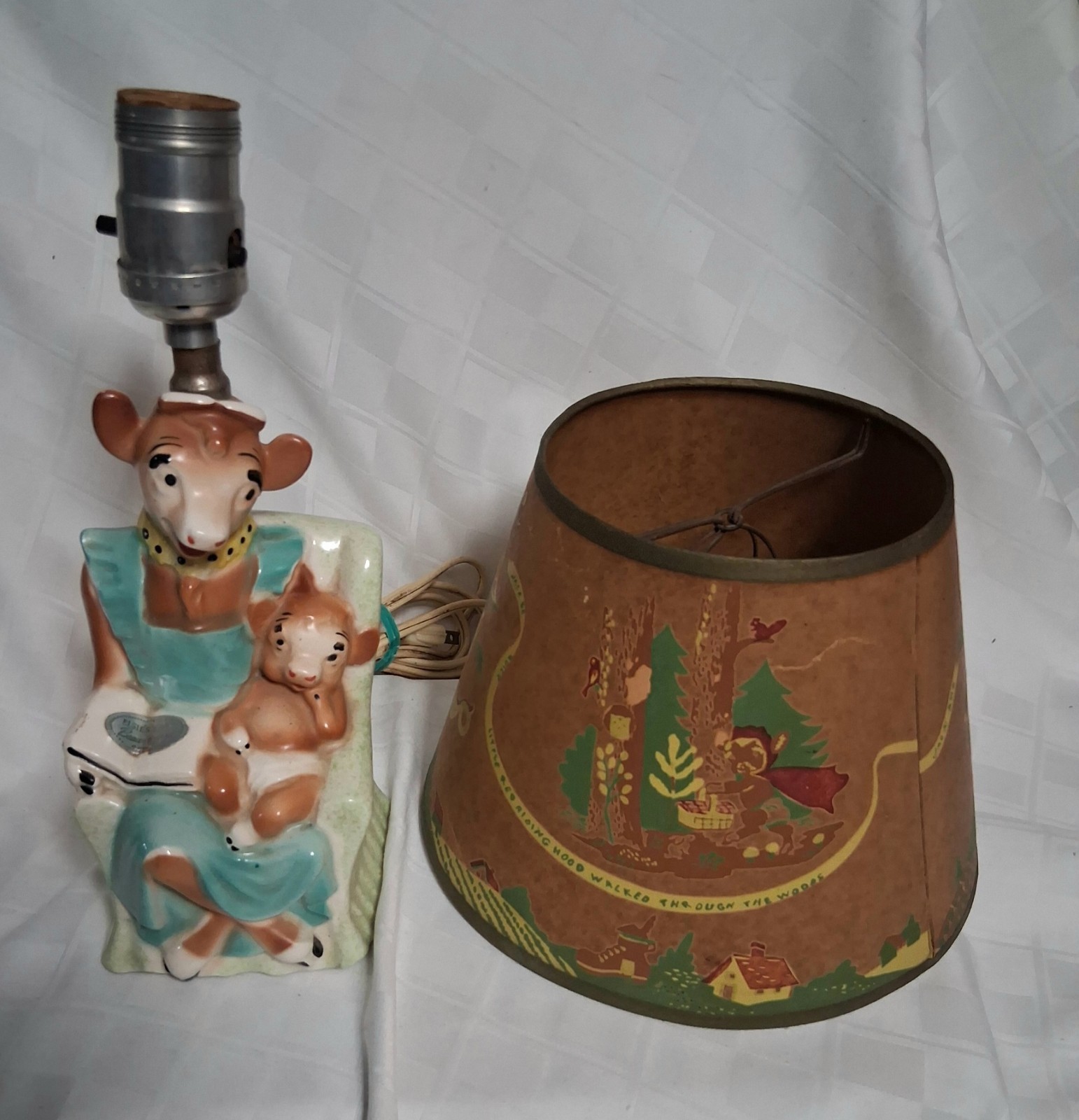 Elsie The Cow Pottery Lamp With Shade Rare Vintage