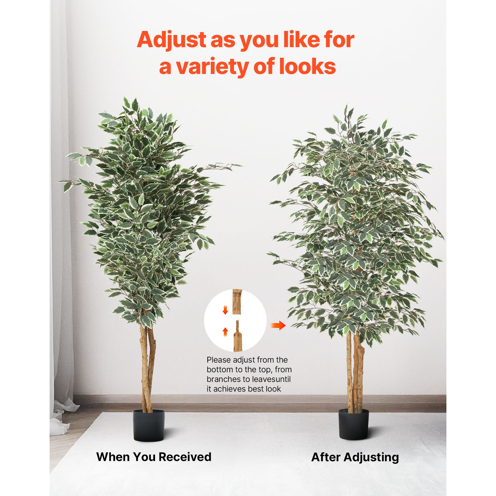 Uimoso 6FT Artificial Ficus Tree Tall Faux Plant with Black Pot Indoor Decor