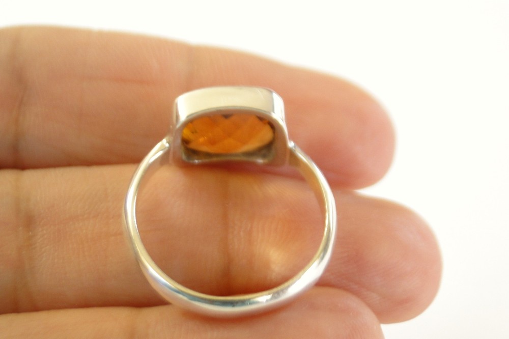 Square Yellow Citrine Solitaire Plain Sterling Silver Ring 6 7.25, 8 9