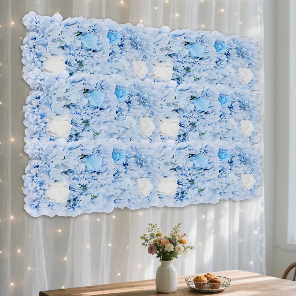 Artificial Flower Wall Panels 12PCS Wedding Floral Backdrop Decor w/ Cable Ties