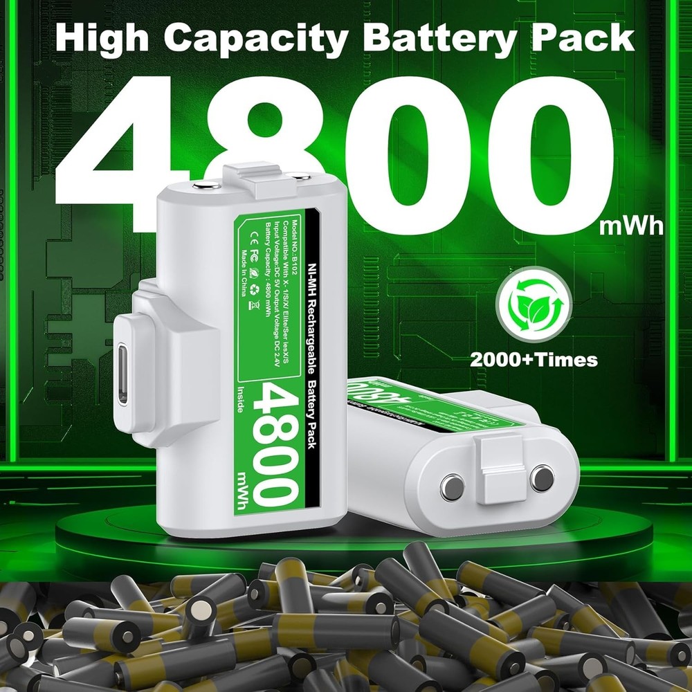 Long-Lasting Xbox Controller Rechargeable Battery Kit - 2000x Rechargeable Power